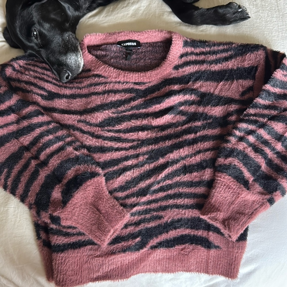 pink/black zebra sweater